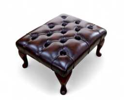 Chesterfield Footstool Brown Handmade Real Leather