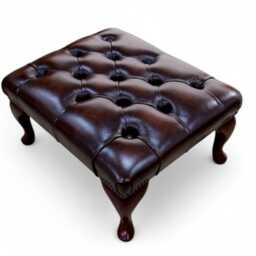 Chesterfield Footstool Brown Handmade Real Leather - thumbnail 2