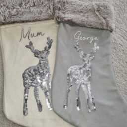 Personalised Christmas Stocking, Luxury Unique Custom Sequin Reindeer Cream Christmas Family Gift, Decor - thumbnail 4
