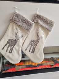 Personalised Christmas Stocking, Luxury Unique Custom Sequin Reindeer Cream Christmas Family Gift, Decor