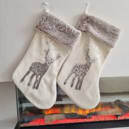 Personalised Christmas Stocking, Luxury Unique Custom Sequin Reindeer Cream Christmas Family Gift, Decor - thumbnail 3