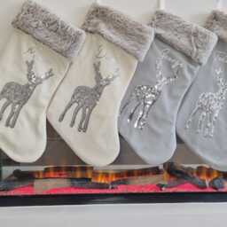 Personalised Christmas Stocking, Luxury Unique Custom Sequin Reindeer Cream Christmas Family Gift, Decor - thumbnail 2