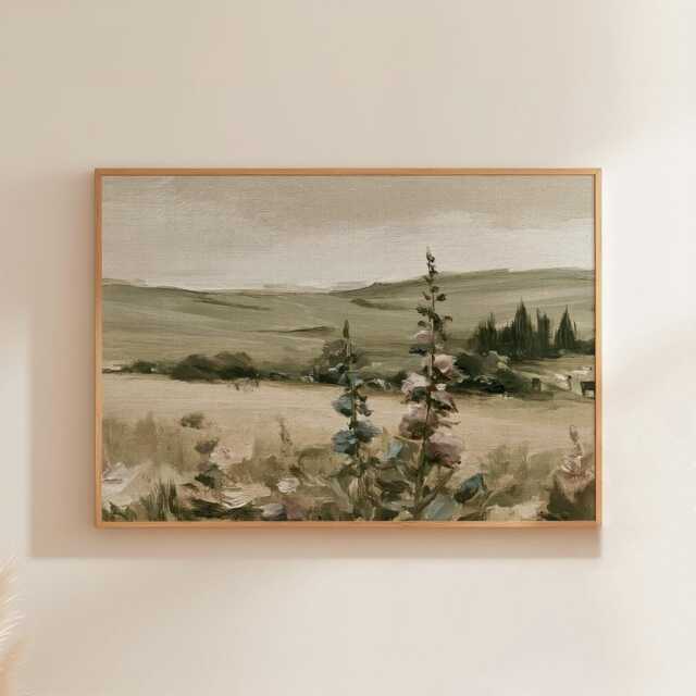 Floral Landscape Poster, Sage Meadow Wall Art, Country Painting - image 1