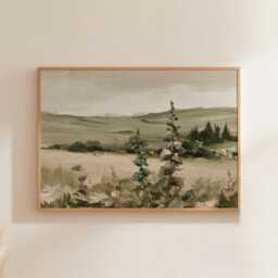 Floral Landscape Poster, Sage Meadow Wall Art, Country Painting - thumbnail 1