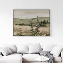 Floral Landscape Poster, Sage Meadow Wall Art, Country Painting - thumbnail 2