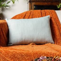 Linen Blend All Natural Boudoir Cushion. Plain Duck Egg Blue Linen-Mix Home Accessory For Modern Interiors. 17x12