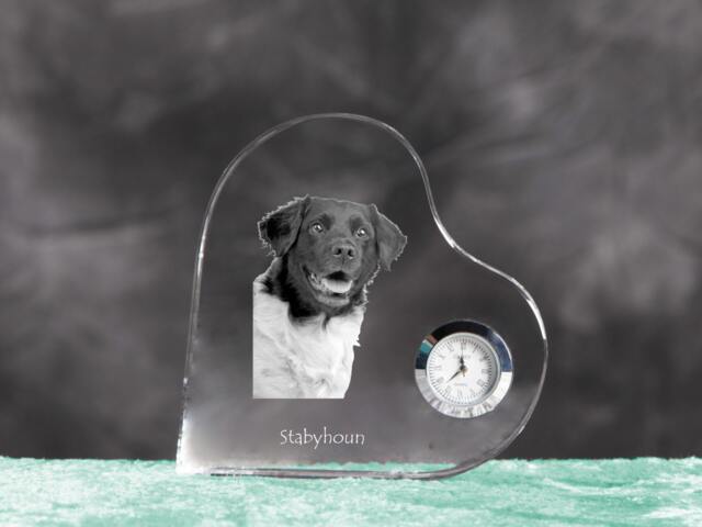 stabyhoun - Crystal Clock in The Shape Of A Heart With Image Pure-Bred Dog - image 1