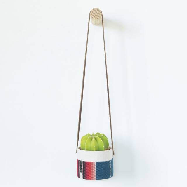 Small Natural Canvas Hanging Planter - Blue Stripe - image 1