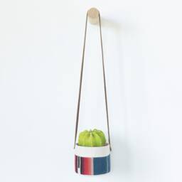 Small Natural Canvas Hanging Planter - Blue Stripe