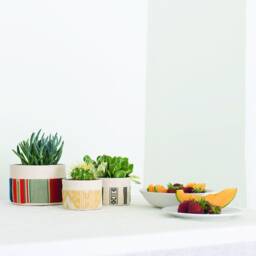 Small Natural Canvas Hanging Planter - Blue Stripe - thumbnail 4