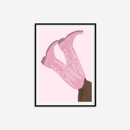 Pink Cowgirl Boots Print - Eclectic Print, Wall Art, Colourful Retro Living Room Bedroom Prints - thumbnail 3