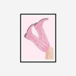 Pink Cowgirl Boots Print - Eclectic Print, Wall Art, Colourful Retro Living Room Bedroom Prints - thumbnail 2