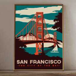 Vintage San Francisco Travel Poster Print, Golden Gate Bridge City By The Bay Wall Art - thumbnail 2
