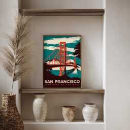 Vintage San Francisco Travel Poster Print, Golden Gate Bridge City By The Bay Wall Art - thumbnail 3