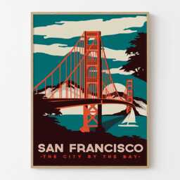 Vintage San Francisco Travel Poster Print, Golden Gate Bridge City By The Bay Wall Art - thumbnail 1
