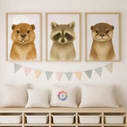 Nursery Forest Animal Prints - 30 Design Choices, Beaver Racoon Otter, Baby Bedroom Decor, Boys Girls, Woodland Print, Kids Room Wall Art - thumbnail 1