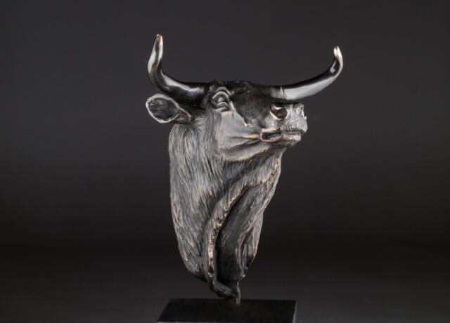 Bronze Bull Figurine Sculpture, Bull Head Portrait Statue, Tabletop Art, Modern Design Bull, Taurus Zodiac, Home Furnishing Art - image 1