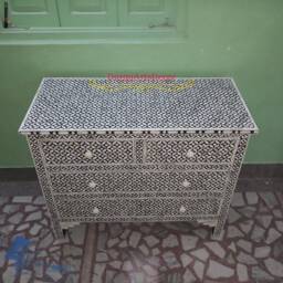 Designer Bone Inlay Black & White Geometric Pattern Chest Of 4 Drawers - thumbnail 2