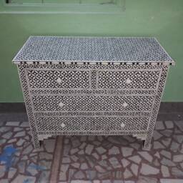 Designer Bone Inlay Black & White Geometric Pattern Chest Of 4 Drawers - thumbnail 3