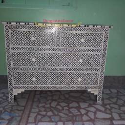 Designer Bone Inlay Black & White Geometric Pattern Chest Of 4 Drawers - thumbnail 4