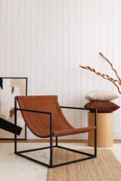 Handmade Sling Chair Black Steel, Jacquard Upholstery, Modern Nordic Design