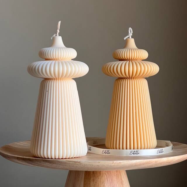 Large Ribbed Soy Pillar Candle - Sculptural Home Decor - image 1