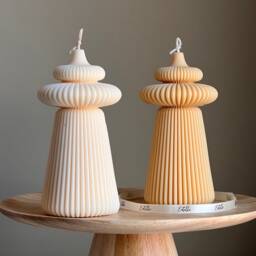 Large Ribbed Soy Pillar Candle - Sculptural Home Decor - thumbnail 1