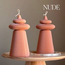 Large Ribbed Soy Pillar Candle - Sculptural Home Decor - thumbnail 2