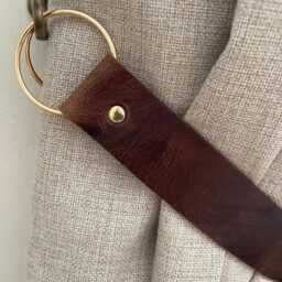 Handmade Wide Antique Brown Leather Curtain Tie Back Thick O-Ring 38mm Wide - Single - thumbnail 2
