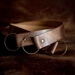 Handmade Wide Antique Brown Leather Curtain Tie Back Thick O-Ring 38mm Wide - Single - thumbnail 2