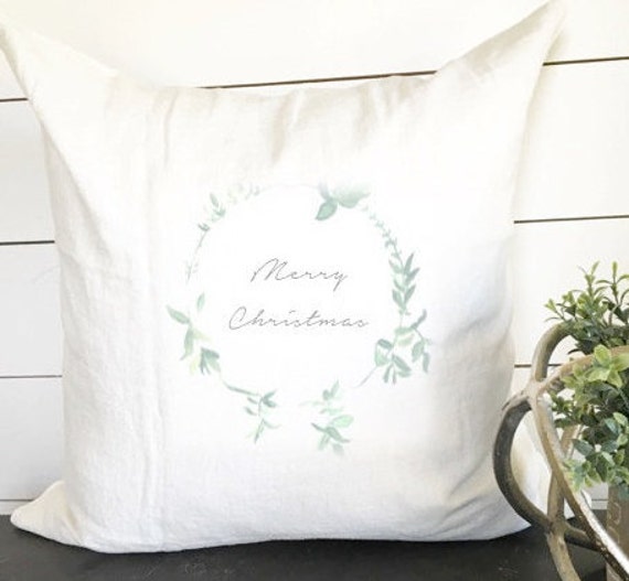Merry Christmas Wreath Pillow, 18 X Linen Winter Decor, Gift, Pillow Throw - image 1