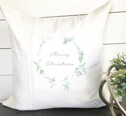 Merry Christmas Wreath Pillow, 18 X Linen Winter Decor, Gift, Pillow Throw - thumbnail 1