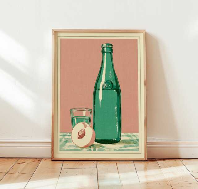 Green Bottle Poster, Caf?? Still Life Print, Kitchen Wall Art - image 1