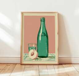 Green Bottle Poster, Caf?? Still Life Print, Kitchen Wall Art