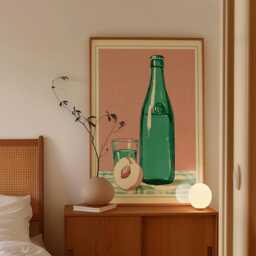 Green Bottle Poster, Caf?? Still Life Print, Kitchen Wall Art - thumbnail 2