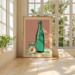 Green Bottle Poster, Caf?? Still Life Print, Kitchen Wall Art - thumbnail 4