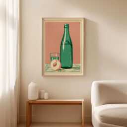 Green Bottle Poster, Caf?? Still Life Print, Kitchen Wall Art - thumbnail 3