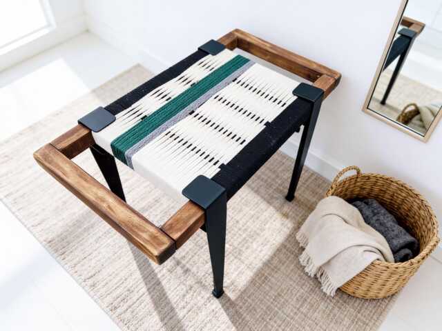 Hand-Woven Entryway Bench Mcm Style End Of Bed & Mudroom Seating - Custom-Made, Multiple Sizes - image 1