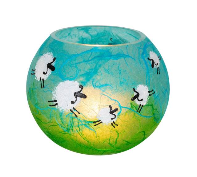 Hand Painted Sheep Candle Holder Strawsilk Glass Bubble Ball - image 1