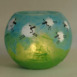 Hand Painted Sheep Candle Holder Strawsilk Glass Bubble Ball - thumbnail 3