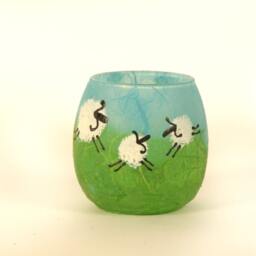 Hand Painted Sheep Candle Holder Strawsilk Glass Bubble Ball - thumbnail 4