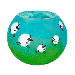 Hand Painted Sheep Candle Holder Strawsilk Glass Bubble Ball - thumbnail 2
