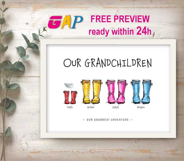 Personalised Grandma Gifts Grandchildren Boot Print Custom Family Wall Art - image 1