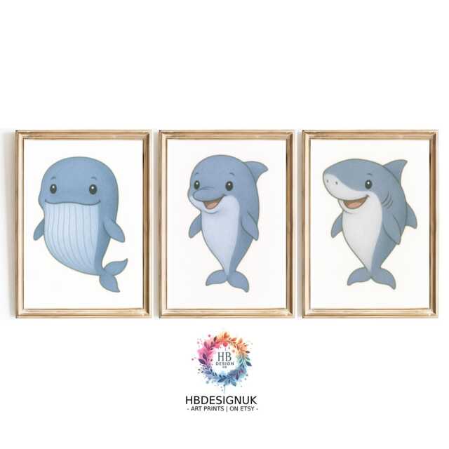 Kids Ocean Nursery Prints - 30 Design Choices, Whale, Dolphin, Shark, Baby Bedroom Decor, Boys Girls Print, Sea Life Wall Art - image 1