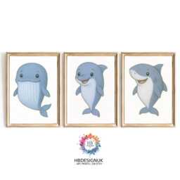 Kids Ocean Nursery Prints - 30 Design Choices, Whale, Dolphin, Shark, Baby Bedroom Decor, Boys Girls Print, Sea Life Wall Art - thumbnail 1