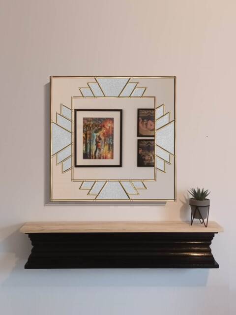 Art Deco Mirror Large Stained Glass Style Overmantle Mirror - image 1
