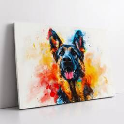 German Shepherd Abstract Dog Pet Animal Painting Splatter Wall Art, Framed Canvas Poster Print, Home Kitchen Office Room Decor, Gifts - thumbnail 2