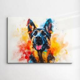 German Shepherd Abstract Dog Pet Animal Painting Splatter Wall Art, Framed Canvas Poster Print, Home Kitchen Office Room Decor, Gifts - thumbnail 3