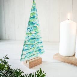 Large Fused Glass Christmas Tree Blue Green 22cm - 8 1/2 - thumbnail 1