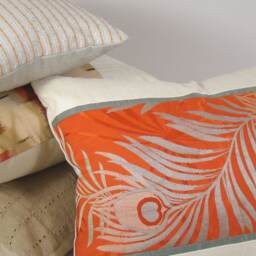 Peacock Feather Pillow Cover Vintage Japanese Obi Silk, Vermillion Red - thumbnail 4